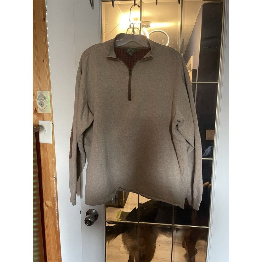 Woolrich Half Zip Elbow Patch Tan Sweater Cotton Men's XL Casual Knit